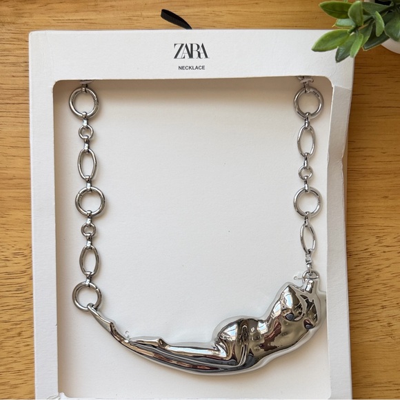 Zara Jewelry - Zara Abstract Sculptured Torso Body Silver Chain Link Necklace Bold Artsy NWT
